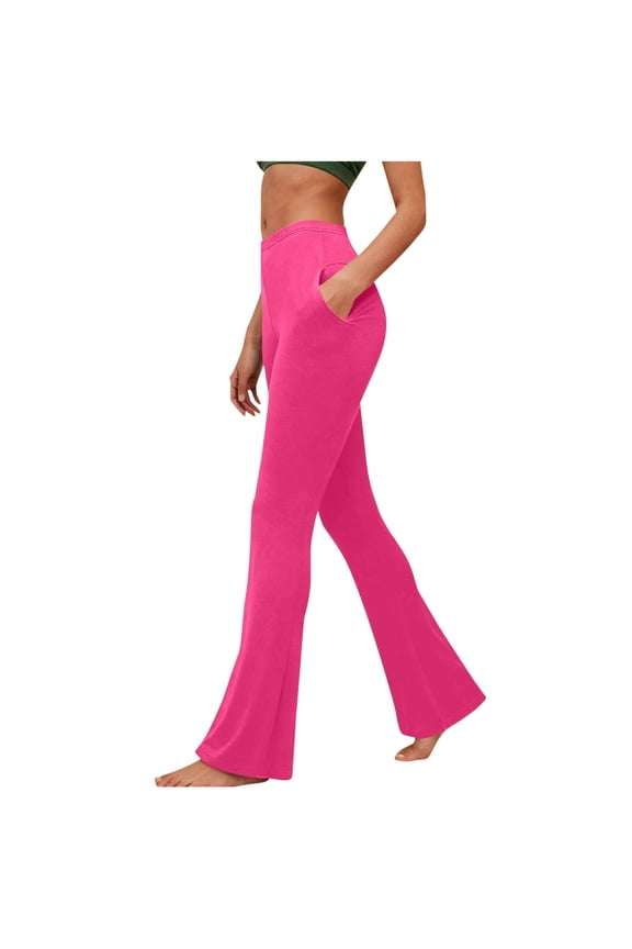 Women's Flare Yoga Pants with Pockets Tummy Control Bootcut Leggings Flared Bell Bottom Leggings High-Waisted Workout Pants Hot Pink Small