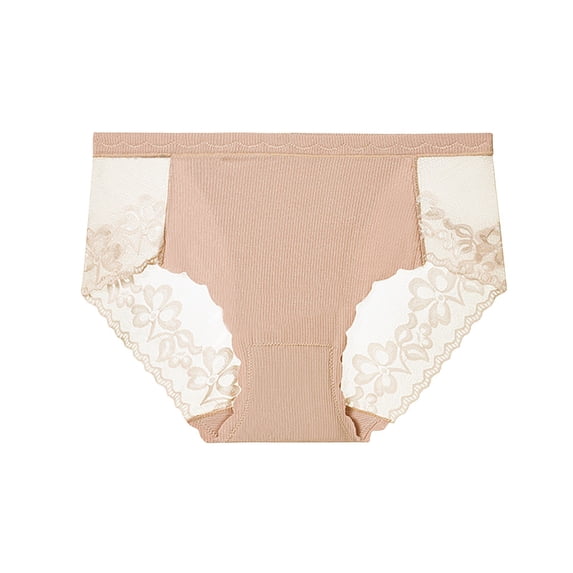 dazeni Women's Floral Lace Patchworkk Sheer Briefs Plus Size High Waist Panties Comfortable Seamless Underwear S-4XL