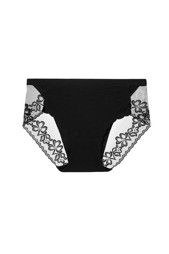 Women's Floral Lace Patchworkk Sheer Briefs Plus Size High Waist Panties Comfortable Seamless Underwear S-4XL
