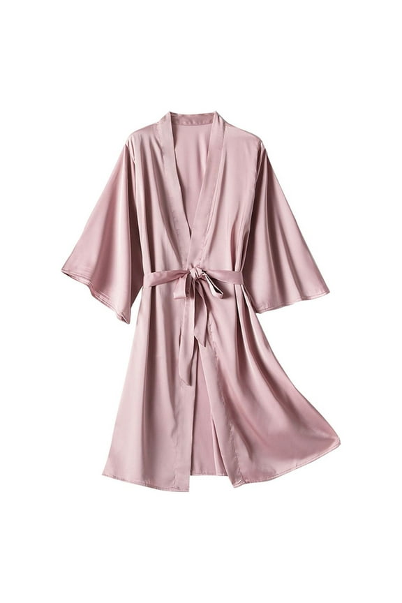 Women's Kimono Robes Short Bamboo Bathrobe Soft Sleepwear Short Satin Dressing Gown for Wedding Bridal Party