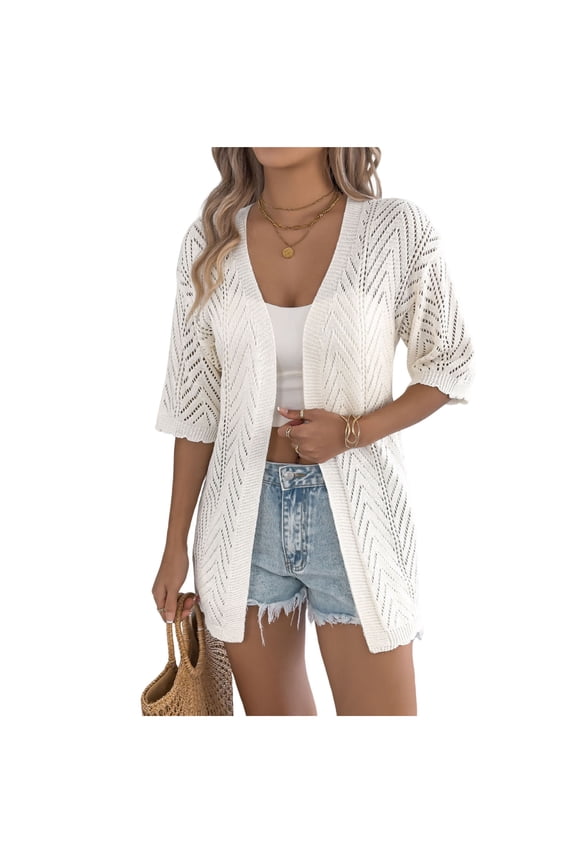Women's Long Cardigans Jackets Crochet Knit Long Sleeve Open Front Cardigan Shrug Lightweight Cover Up Tunic Tops Beige