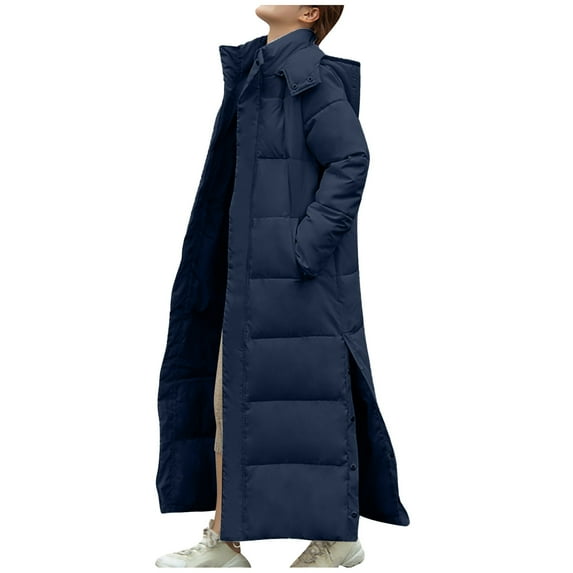 dazeni Women's Long Down Jacket Hooded Thickened Maxi Parka Puffer Coat Full Zip Quilted Outerwear with Side Button Hem