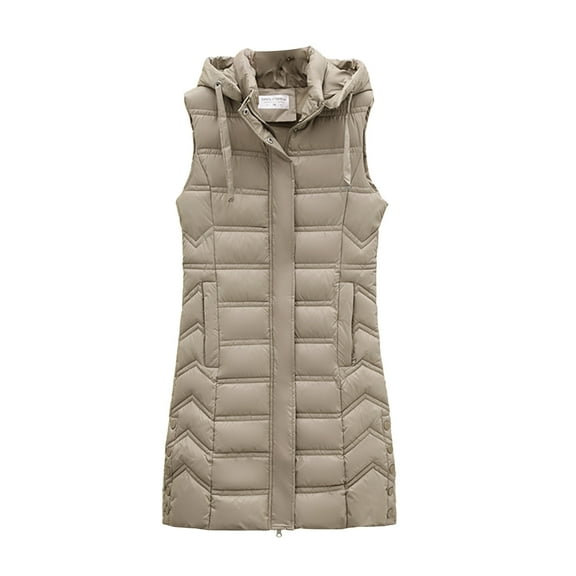 dazeni Women's Long Puffer Vest Zip Up Warm Hooded Vest Sleeveless Jackets Coats with Pockets Fashion Outerwear Slim Fit Vest