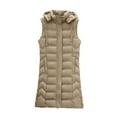 thumbnail image 1 of dazeni Women's Long Puffer Vest Zip Up Warm Hooded Vest Sleeveless Jackets Coats with Pockets Fashion Outerwear Slim Fit Vest, 1 of 3
