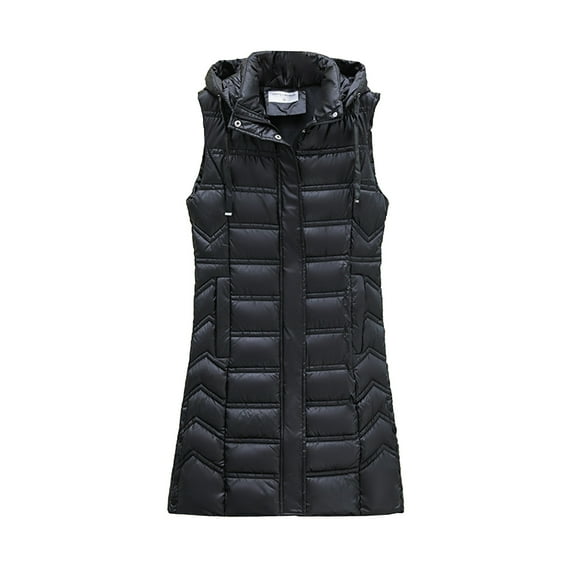 dazeni Women's Long Puffer Vest Zip Up Warm Hooded Vest Sleeveless Jackets Coats with Pockets Fashion Outerwear Slim Fit Vest