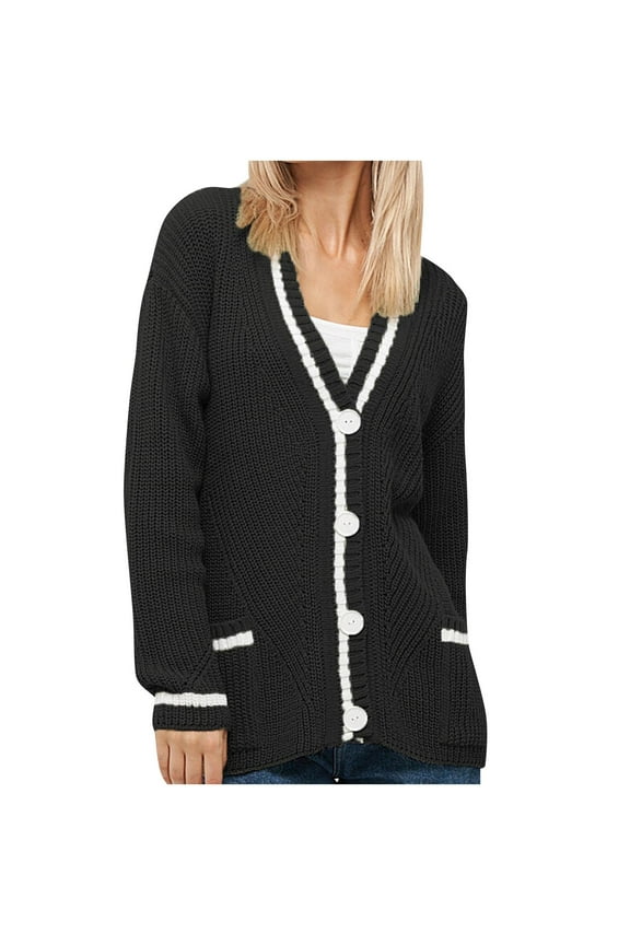 Women's Oversized Cable Knit Sweater Patchwork Long Sleeve Open Front Cardigan Sweater Button Down Cardigan Jackets with Pockets