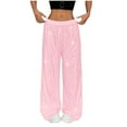 thumbnail image 1 of dazeni Women's Palazzo Pants Sequin Sparkle Wide Leg Pants Y2k Pants Elastic Waisted Party Club Trousers Lightweight Outfit Clubwear Pink XXL, 1 of 8
