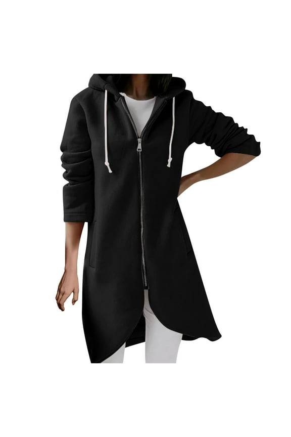 Women's Plus Size 3XL-5XL Zip Up Hoodie Lightweight Oversized Tunic Sweatshirt Open Front Cardigan Jacket with Pockets Long Jackets with Irregular Hem