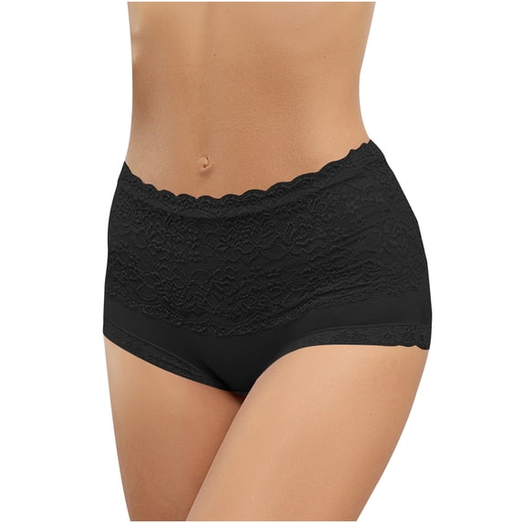 dazeni Women's Plus Size Briefs Underwear Cotton High Waist Tummy Control Panties Rose Jacquard Ladies Panty Full Coverage Boyshort X-Large