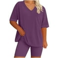thumbnail image 1 of dazeni Women's Plus Size Pajamas Sets 2 Piece Lounge Set Summer Outfits Oversized Crewneck Tshirts Biker and Shorts Matching Clothing, 1 of 6