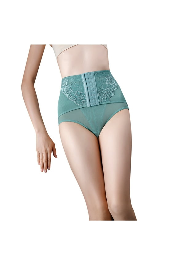 Women's Plus Size Shapewear Panties Tummy Control Thong Shapewear Floral Lace Shaping Thong Body Shaper Underwear with Hook Zipper Closure L-4XL