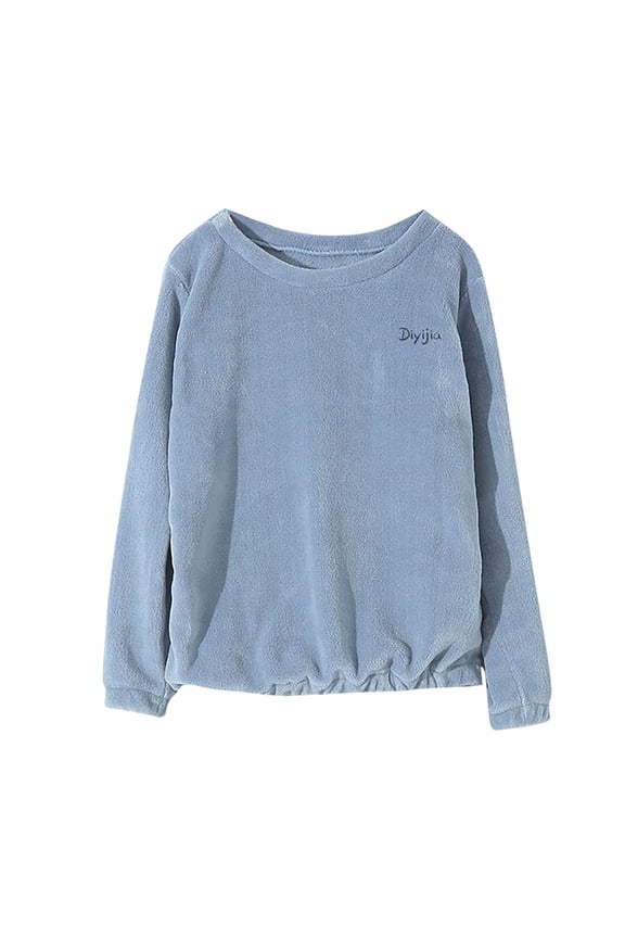 Women's Plush Fleece Pajama Tops Soft Cozy Fuzzy Sherpa Long Sleeve Tops Warm Sleepwear Loungewear