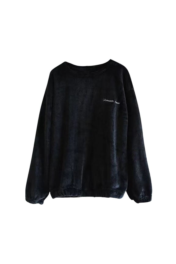 Women's Plush Fleece Pajama Tops Soft Cozy Fuzzy Sherpa Long Sleeve Tops Warm Sleepwear Loungewear