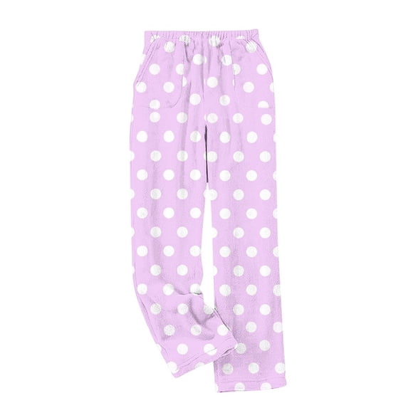 dazeni Women's Plush Fuzzy Pajama Pants Warm Cozy Pj Bottoms Dot Print Straight Leg Sleep Pants Fleece Sweatpants Fluffy Sleepwear Purple M
