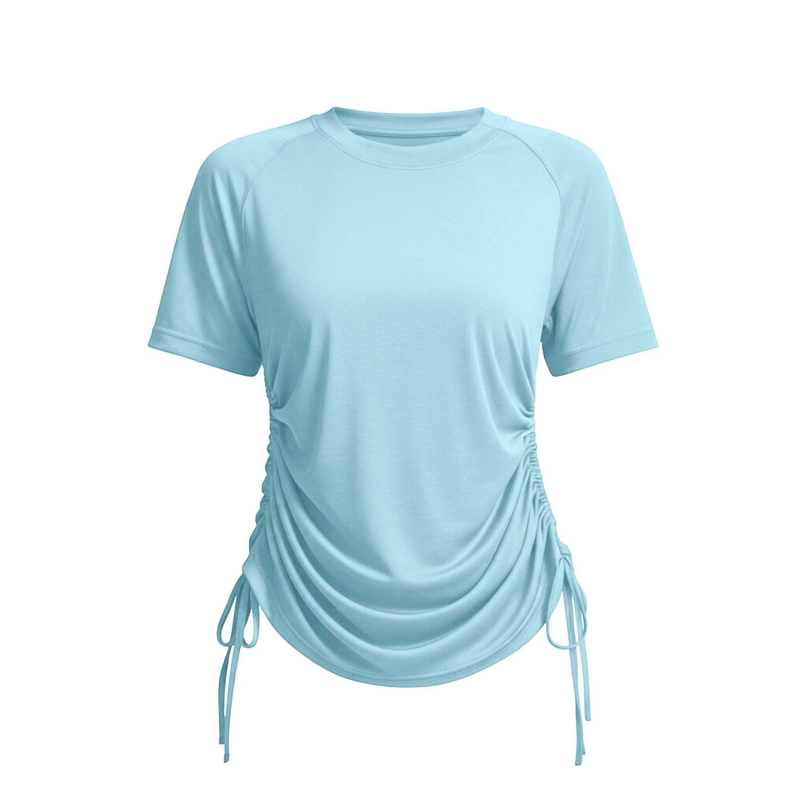dazeni Women's Rash Guard Shirts Ruched Drawstring Short Sleeve Swim ...