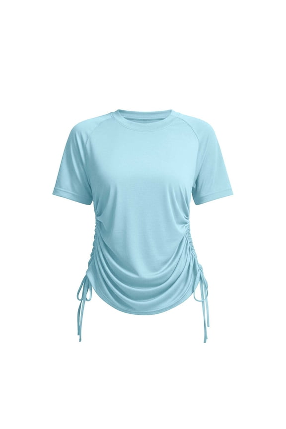 Women's Rash Guard Shirts Ruched Drawstring Short Sleeve Swim Tops Lightweight UPF 50+ Surf Top Bathing Suit Blue M