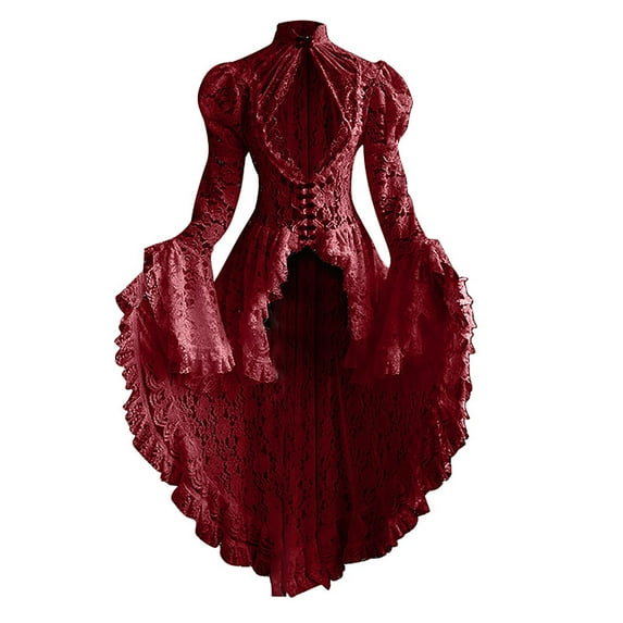 dazeni Women's Renaissance Medieval Dress Vintage Lace Patchwork Corset Dress18 Century Vampire Fairy Dresses Victorian Pirate Frock Coat Steampunk Retro Gown