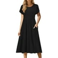 thumbnail image 1 of dazeni Women's Short Sleeve Dress 2025 Trendy Empire Waist Pleated A Line Flowy Long Dresses Solid Casual Crewneck Dress with Pockets, 1 of 9