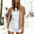 thumbnail image 1 of dazeni Women's Short Sleeve Hoodies Jackets Casual Zip up Hooded Sweatshirts Summer Casual Drawstring Sweatshirts Athletic Running Outwear with Pockets Khaki X-Large, 1 of 6