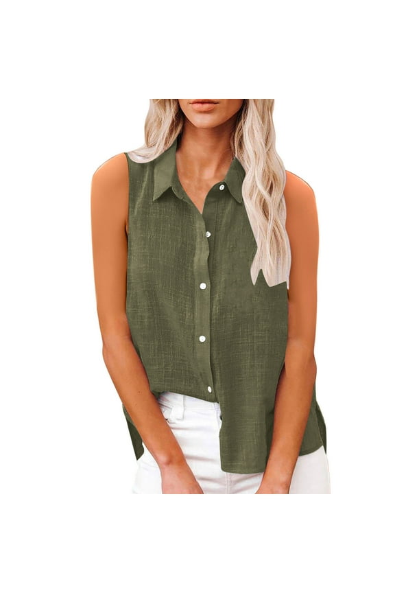 Women's Sleeveless Shirts Lightwieght Button Down Shirts Solid Colid Loose Casual Beach Shirts