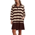 thumbnail image 1 of dazeni Women's Striped Tunic Dress 2024 Trendy Long Sleeve Oversized Sweathisrts Dress V Neck Button Down Ruffle Tiered Mini Dress with Pockets, 1 of 8
