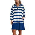 thumbnail image 1 of dazeni Women's Striped Tunic Dress 2024 Trendy Long Sleeve Oversized Sweathisrts Dress V Neck Button Down Ruffle Tiered Mini Dress with Pockets, 1 of 8