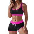 thumbnail image 1 of dazeni Women's Tankini Swimsuit Color Block Sporty Crop Tank Tops Bathing Suits High Waisted Drawstring Swim Bottom Two Piece Tummy Control Swimwear Hot Pink Small, 1 of 7