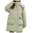 thumbnail image 1 of dazeni Women's Thickened Winter Down Coat Hooded and Smock Neck Puffer Long Jacket with Pockets Mid Length Fleece Outwear Coat, 1 of 5