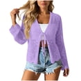 thumbnail image 1 of dazeni Women's Tie Front Cardigan Lightweight Hollow out Long Sleeve Beach Cover up Tops Summer Lightweight Crochet Bolero Shrug for Sleeveless Dress Purple, 1 of 5