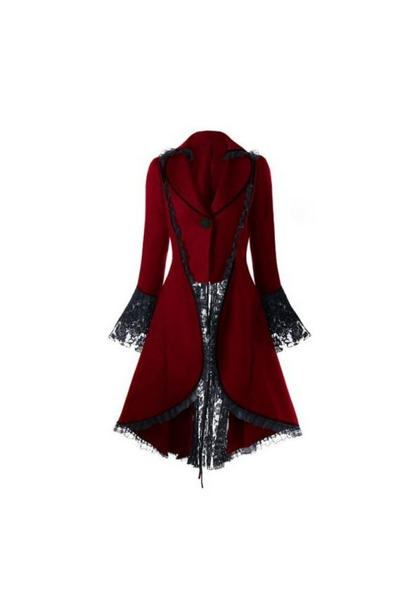 Women's Tuxedo Lace Trim Gothic Tailcoat Jacket Steampunk Victorian Coat Vampire Corset Jackets Wedding Uniform Plus Size