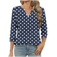 thumbnail image 1 of dazeni Women's V Neck 3/4 Sleeve T Shirts Fashion Polk Dot Print Top Dressy Casual Basic Tees Shirt Tunic Blouses S-2XL, 1 of 6