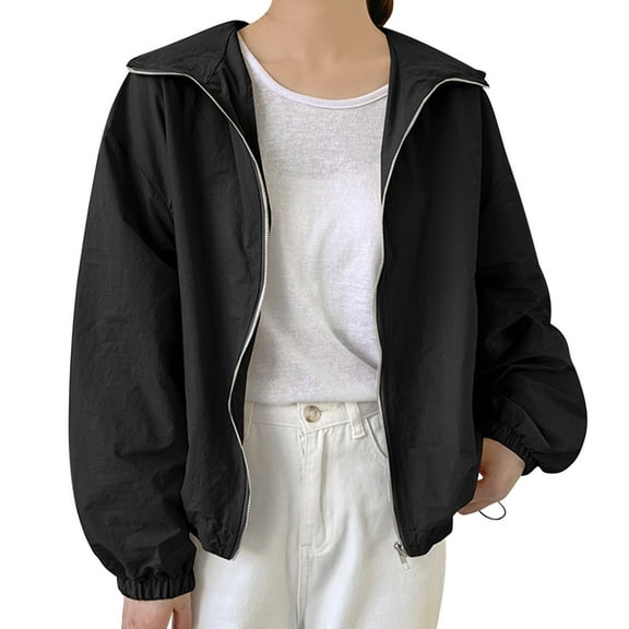 dazeni Women's Zip up Sweatshirts Jacket Lightweight UV Protection Open Front Jackets Stand Collar Long Sleeve Running Track Jacket with Pockets