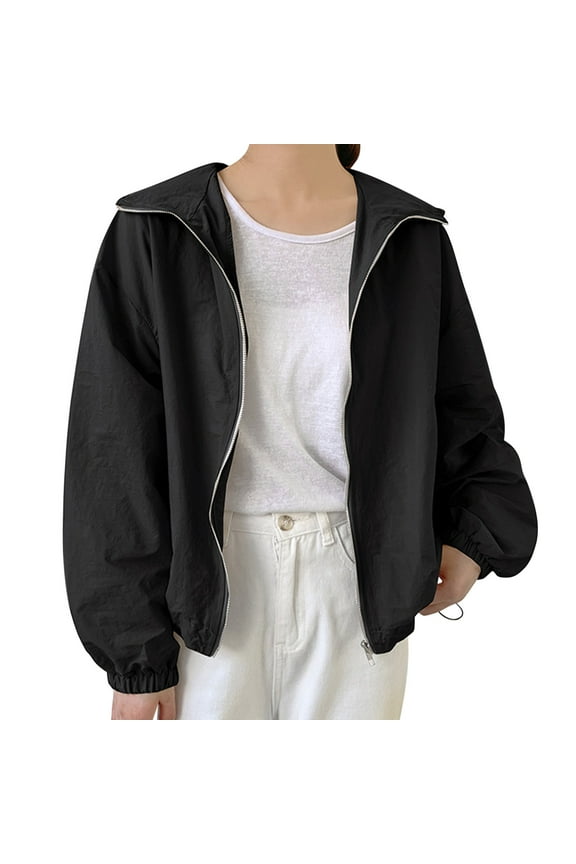 Women's Zip up Sweatshirts Jacket Lightweight UV Protection Open Front Jackets Stand Collar Long Sleeve Running Track Jacket with Pockets