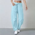 thumbnail image 1 of dazeni Womens Barrel Sweatpants High Waisted Wide Leg Sweatpants Solid Color Comfy Drawstring Athletic Baggy Pants Y2k Lounge Bottom with Pockets Blue L, 1 of 9