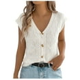 thumbnail image 1 of dazeni Womens Cable Short Sleeve Cardigan Sweater Spring Summer V Neck Button Down Shirts Cap Sleeve Knit Sweater Vest Tops Beige Large, 1 of 8