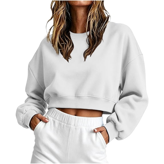 dazeni Womens Cropped Sweatshirt Y2k Sweatshirts Casual Workour Crewneck Sweatshirts Solid Athletic Long Sleeve Pullover Tops