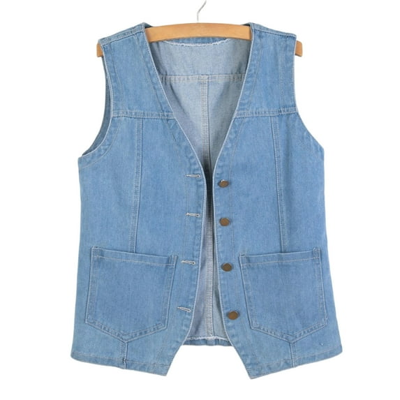 dazeni Womens Denim Jean Vest Classic Cropped Lapel Sleeveless Jean Jacket Button Up Jean Waistcoat Jacket with Pockets Light Blue S