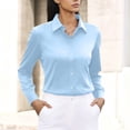 thumbnail image 1 of dazeni Womens Dress Shirts for Petite Long Sleeve Button Down Shirt Wrinkle Free Business Casual Blouse Solid Lapel Office Work Tops Light Blue XX-Large, 1 of 7