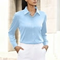 thumbnail image 1 of dazeni Womens Dress Shirts for Petite Long Sleeve Button Down Shirt Wrinkle Free Business Casual Blouse Solid Lapel Office Work Tops Light Blue Small, 1 of 7