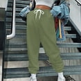 thumbnail image 1 of dazeni Womens Fleece Baggy Sweatpants for Curvy Wide Leg High Waisted Drawstring Joggers Solid Color Lounge Pants with Pockets Army Green L, 1 of 5