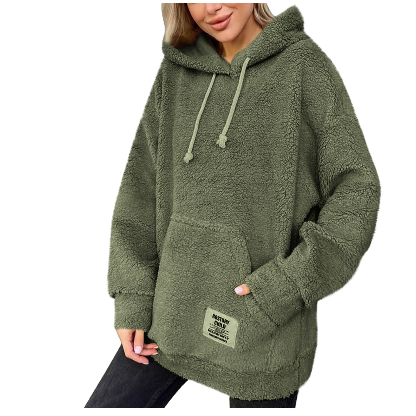 Fuzzy Dropped Shoulder Long Sleeve Hoodie
