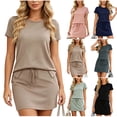 thumbnail image 1 of dazeni Womens Lounge Sets 2 Piece Summer Outfits Loose Casual Short Sleeve T Shirts and Drawstring Skirts Black S, 1 of 5