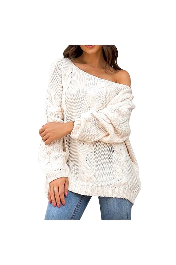 Womens Off The Shoulder Sweater Oversized Long Batwing Sleeve Cable Knit Sweater Loose Pullover Sweaters Tops Fall Jumper Tops
