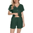 thumbnail image 1 of dazeni Womens Pajamas 2 Piece Lounge Sets V Neck Short Sleeve T Shirts Drawstring Shorts Pjs Set Loose Casual Button Down Shirts Matching Set, 1 of 8