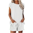 thumbnail image 1 of dazeni Womens Pajamas 2 Piece Lounge Sets with Pockets Striped Short Sleeve T Shirts Drawstring Shorts Crewneck Sleep Matching Set, 1 of 5