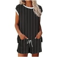 thumbnail image 1 of dazeni Womens Pajamas 2 Piece Lounge Sets with Pockets Striped Short Sleeve T Shirts Drawstring Shorts Crewneck Sleep Matching Set, 1 of 5