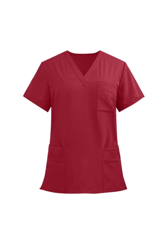 Womens Scrub Tops with Side Slite Lightweight Short Sleeve V Neck Nurse Uniform Work Blouse Loose Casual Solid Color Workout Pullover Shirt