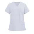 thumbnail image 1 of dazeni Womens Scrub Tops with Side Slite Lightweight Short Sleeve V Neck Nurse Uniform Work Blouse Loose Casual Solid Color Workout Pullover Shirt, 1 of 6