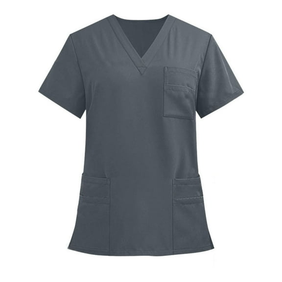 dazeni Womens Scrub Tops with Side Slite Lightweight Short Sleeve V Neck Nurse Uniform Work Blouse Loose Casual Solid Color Workout Pullover Shirt