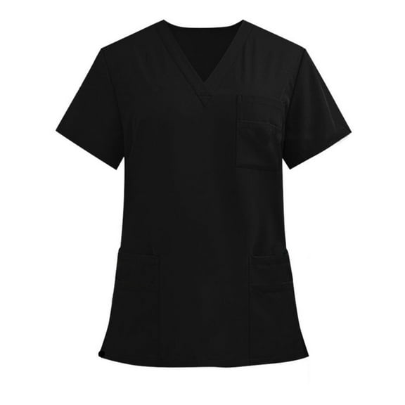 dazeni Womens Scrub Tops with Side Slite Lightweight Short Sleeve V Neck Nurse Uniform Work Blouse Loose Casual Solid Color Workout Pullover Shirt